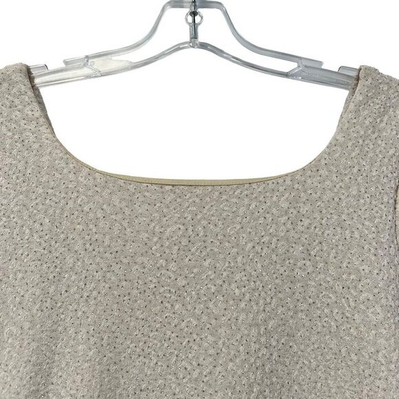 GB Gianni Bini 3/4 Sleeve Drape Back Shift Dress Champagne Shimmer Above Knee L - Picture 3 of 10